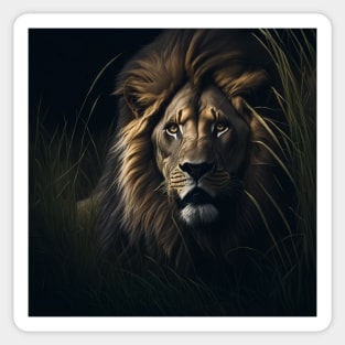 African Lion peering through the grass Sticker